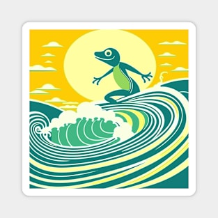 Abstract Surfing Frog on a Surfboard Magnet