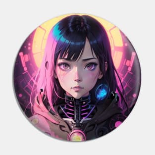 Adorable Characters Galore: Anime Girl Cute Kawaii Delights Cyberpunk Space Universe Pin