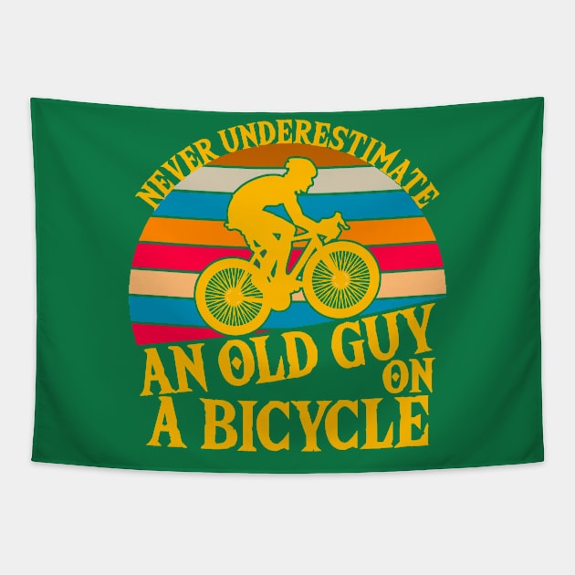 Never Underestimate An old Guy On A Bicycle Vintage Tapestry by RUS