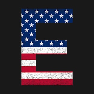 Vintage Letter E Capital Alphabet E American Flag T-Shirt