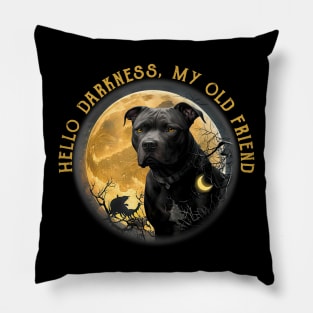 Pitbull And Halloween Moon Hello Darkness My Old Friend Pillow