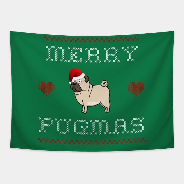 Merry Pugmas Pug Lover Stitch Tapestry by ClothedCircuit