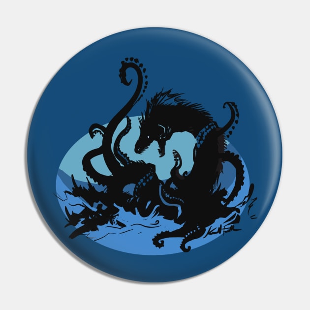 Giant Squid Battle with a Sea Monster Pin by CartoonMyDog!