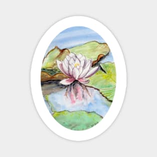 lotus oval watercolor painting Magnet