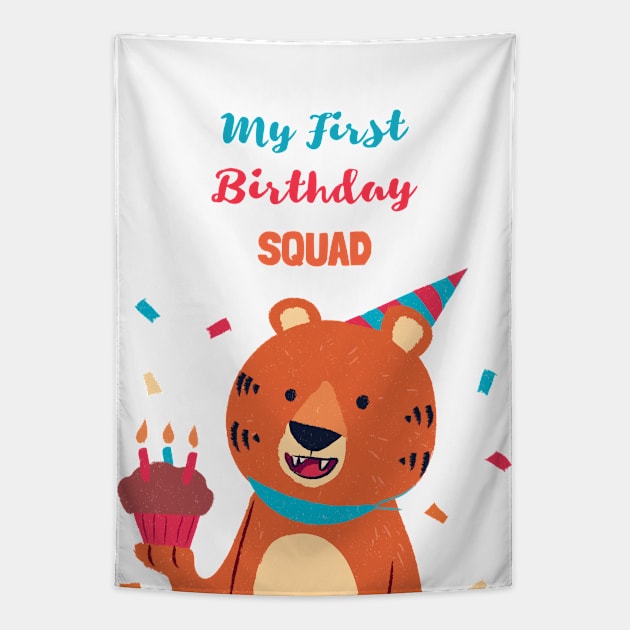 My First Birthday Squad - First Birthday quarantined Tiger Tapestry by Ken Adams Store