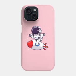 Cute Astronaut Lifting Dumbbell On Rocket Cartoon Phone Case