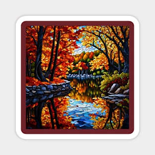 Stained Glass Autumn Scene Magnet