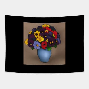 Pansy Retro Vintage Floral Illustration Leaves Tapestry