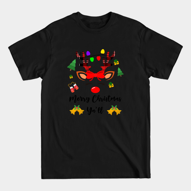 Disover Merry Christmas Ya'll Buffalo Red Plaid Reindeer Santa Hat - Merry Christmas Yall - T-Shirt