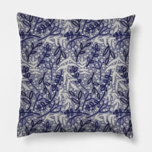 Botanicals and Dots - Hand drawn Design - Blue, Grey, Indigo Pillow