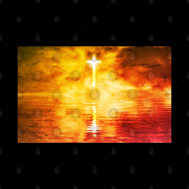 Cross With Sunset Illustration by ChristianShirtsStudios