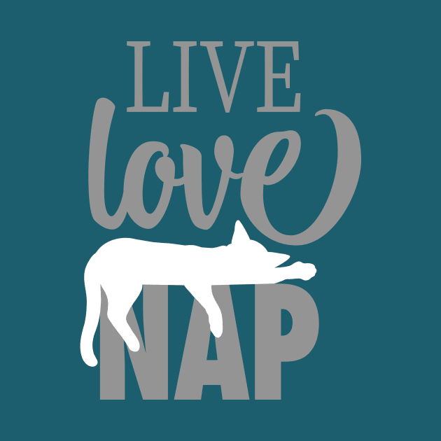 Live Love Nap Sleepy White Cat - Lazy Day Kitty Lover by cottoncanvas