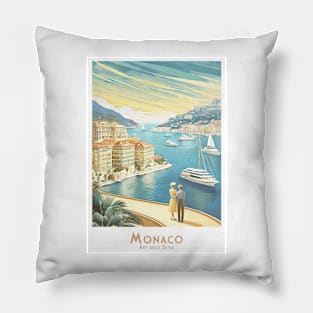 Monaco Art Deco Vintage Seaside View Pillow