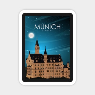 Munich Germany Caste Travel Poster at Night Magnet