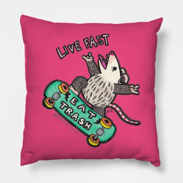 Live Fast Eat Trash (Turquoise) Pillow by Possum Mood