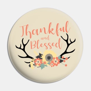 Thankful & Blessed Flower Antlers Pin