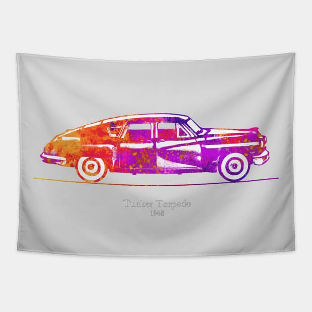 Tucker Torpedo 1948 - Colorful Watercolor Tapestry by SPJE Illustration Photography