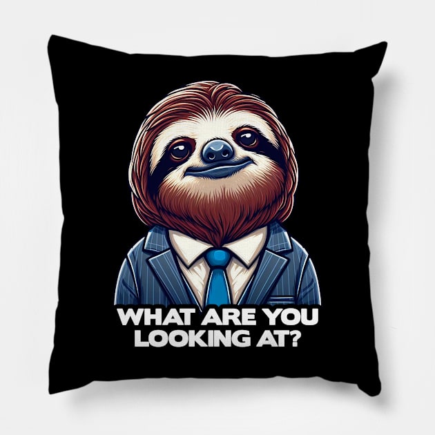 What Are You Looking At meme Sloth Pillow by Plushism