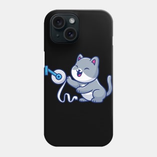 Cute cat with toilet tissue paper roll cartoon Phone Case