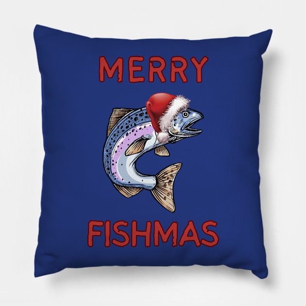 Merry Fishmas Funny Ugly Fishing Gift Pillow by MagpieMoonUSA