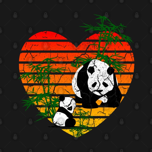 Distressed Cute Baby Panda Mama Panda Sunset by Funkrafstik