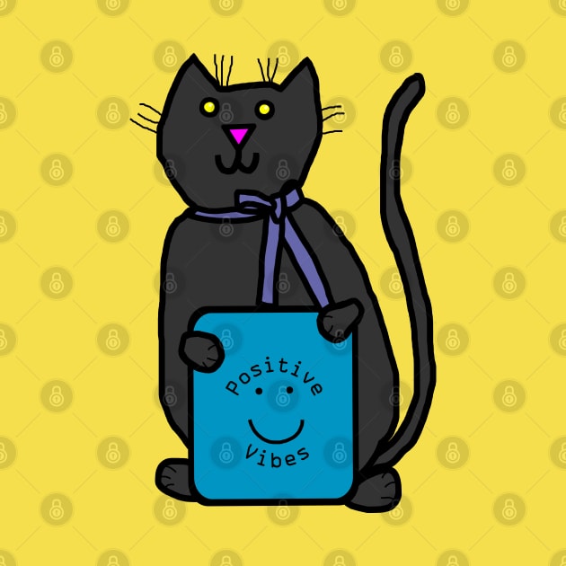 Cute Cat with Positive Vibes Smiley Face by ellenhenryart