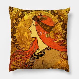 Steampunk Zodiac (Mucha Homage) Pillow