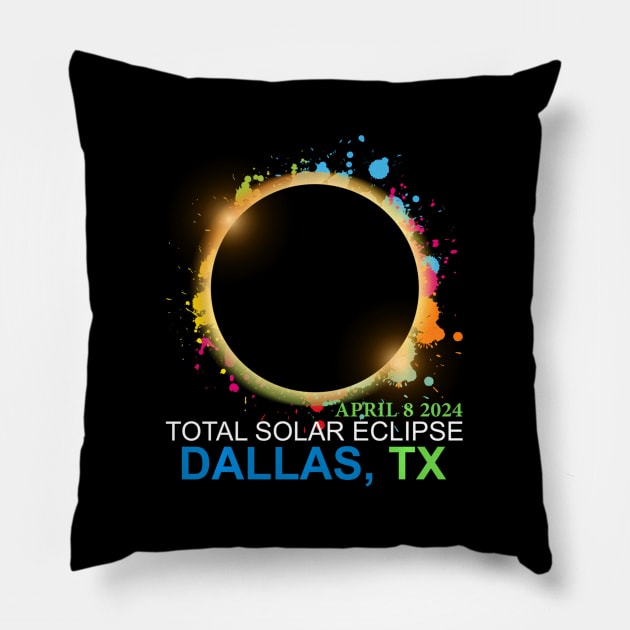 Total Solar Eclipse 2024 Dallas Texas Colorful Totality Pillow by klei-nhanss