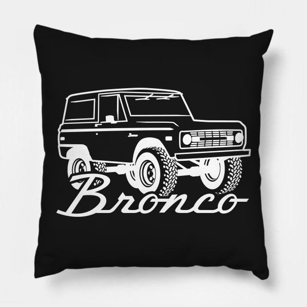 1966-1977 Ford Bronco White Print w/tires Pillow by The OBS Apparel