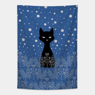 Black Snow Cat Tapestry