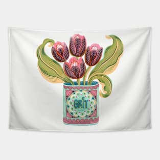 Self Care Spring Grit Tulip Vintage Retro Tin Can Tapestry