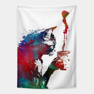 Cat coffee graphic art #cat Tapestry