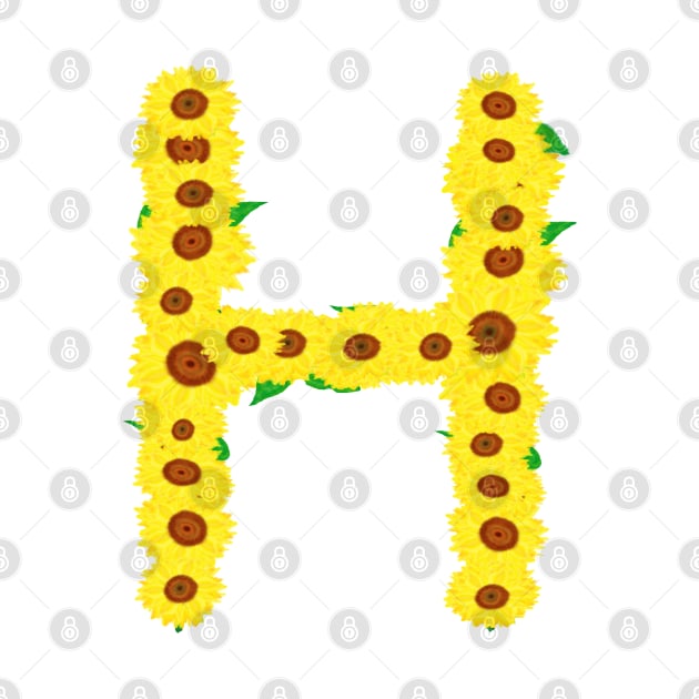 Sunflowers Initial Letter H (White Background) by Art By LM Designs 