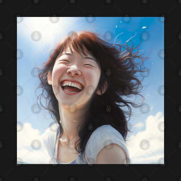 Smily Japanese Teenage Girl Sky Illustration Design by unrealartwork