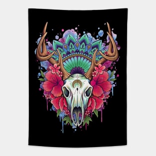 Stag Skull Floral Design by Lorna Laine Tapestry