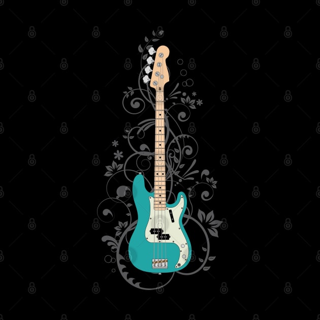 Teal P-Style Bass Guitar Flowering Vines by nightsworthy