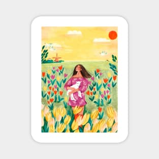 Spring woman easter tulip travel Magnet