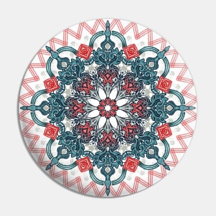 Coral & Teal Tangle Medallion Pin