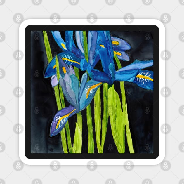 Wild Dwarf Irises Watercolor on Yupo Magnet by ConniSchaf