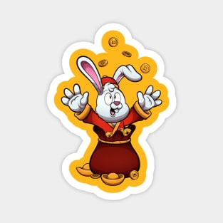 Cute Chinese Rabbit Throwing Gold Coins Magnet