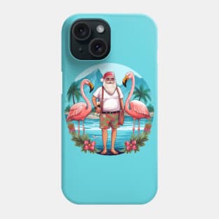 christmas in july santa at the lake with flamingos Phone Case