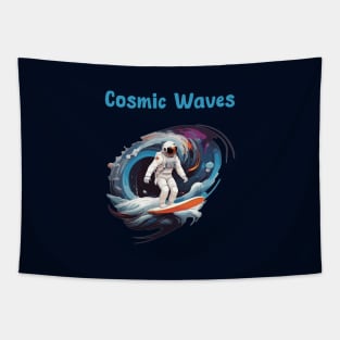 Astronaut surfing in space waves Tapestry