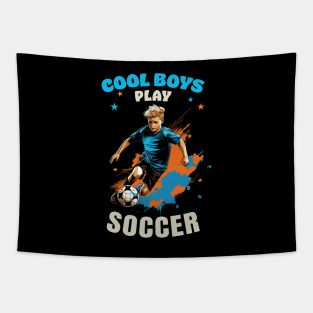 Cool Boys Play Soccer Tapestry