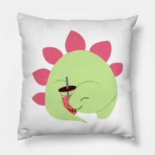 Stegosaurus dino Strawberry Red Boba Pearls Bubble Tea Pillow