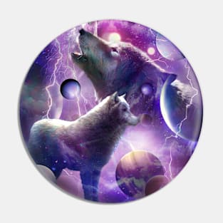 Cosmic Wolf Howling At Moon In Space Pin