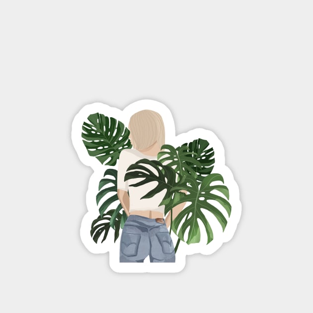 Girl With Monstera Plants Magnet by gusstvaraonica