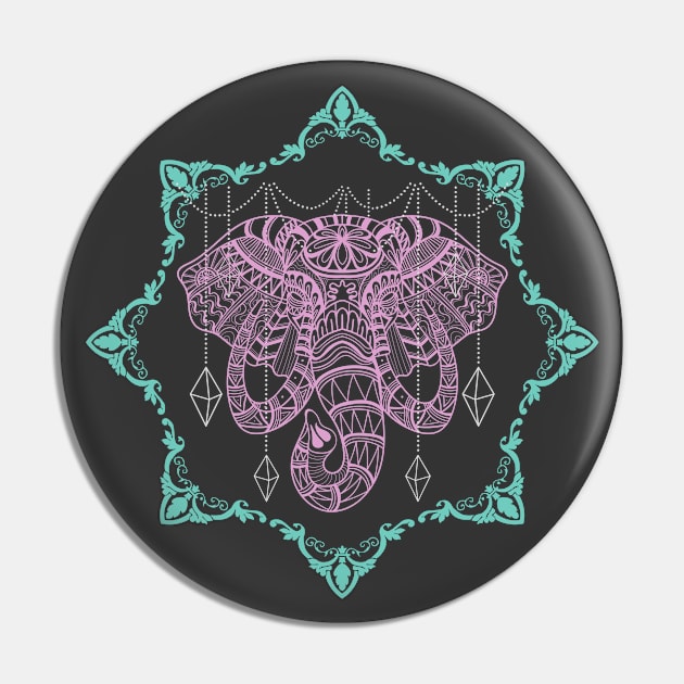 Elephant Mandala - Boho Animal Art Pin by TopKnotDesign