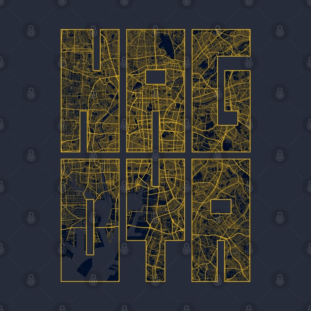 Nagoya, Japan City Map Typography - Gold Art Deco by deMAP Studio