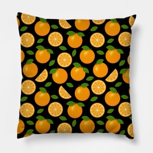 Orange Fruit Pattern on Black Background Pillow