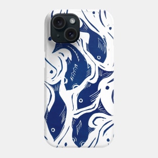 Fish Linocut in Blue and White Phone Case